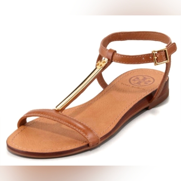 Tory Burch Pacey T-Strap Gold Bar Sandals size 7 EUC - Picture 3 of 7